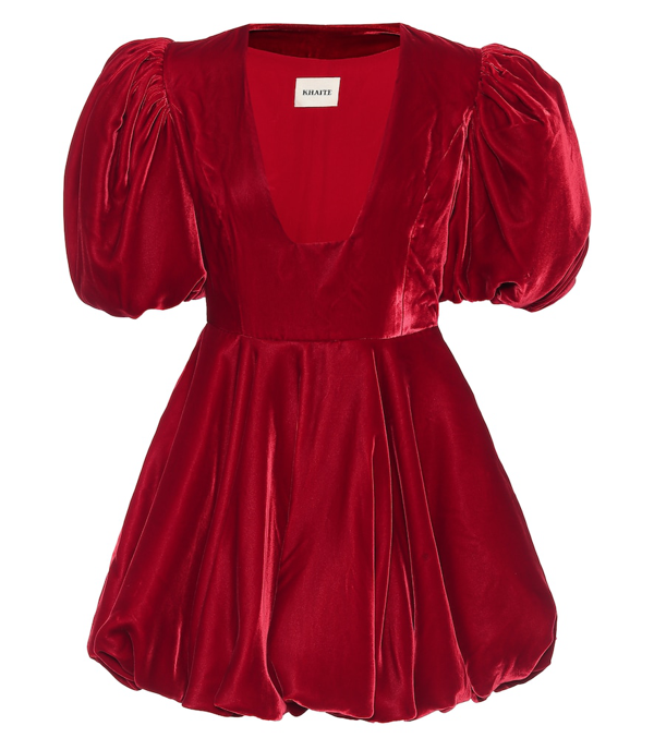 Khaite Leona Puff-sleeve Velvet Dress In Red | ModeSens