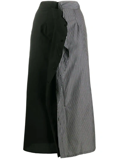 Mm6 Maison Margiela Contrast Panel Cotton Midi Skirt In Black