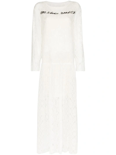 Mm6 Maison Margiela Gathered Printed Corded Lace Maxi Dress In White