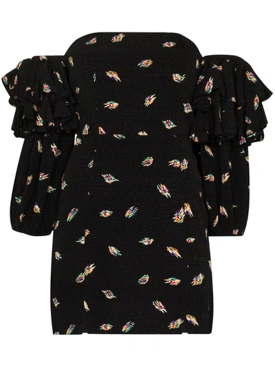 Rotate Birger Christensen Bethany Off-the-shoulder Mini Dress In Black