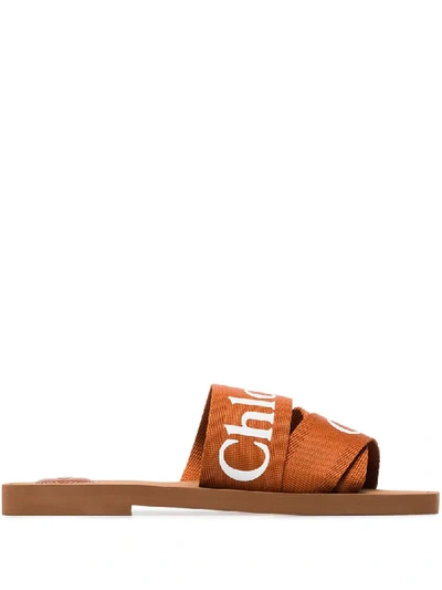 Chloé Wide Logo Slide Sandals In Brown