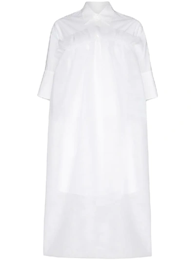 Mm6 Maison Margiela Tulle-panelled Shirt Dress In White