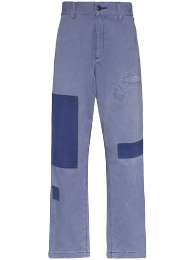 Neighborhood Contrast Patch Loose Fit Cotton Trousers In Blue