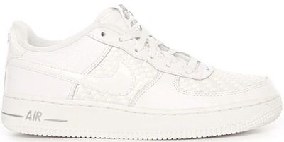 Pre-owned Nike Air Force 1 Low Triple White Leather Woven (gs) In Summit White/summit White-summit White-chrome