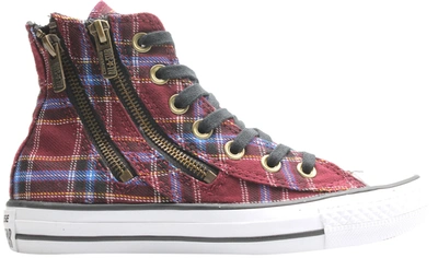 Pre-owned Converse Chuck Taylor All Star Double Zip Hi Red Plaid (women's) In Deep Bordeaux/white