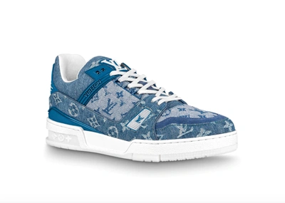 Pre-owned Louis Vuitton  Trainer Sneaker Denim Monogram In Blue
