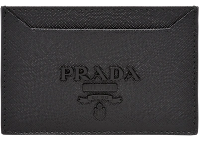 Pre-owned Prada  Card Holder Saffiano Leather Black