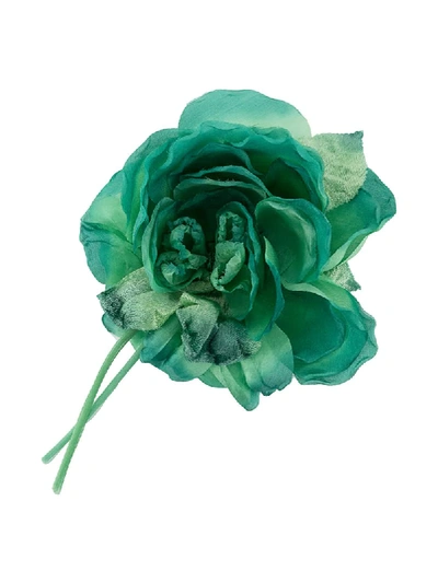 Alessandra Rich Flower-appliqué Silk Brooch In Green