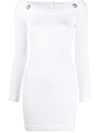 Balmain Ribbed Fitted Mini Dress In White