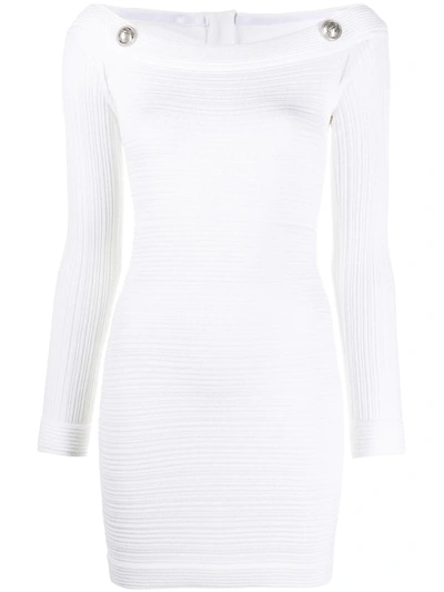 Balmain Ribbed Fitted Mini Dress In White