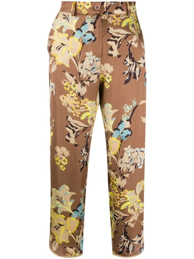 Seventy Floral Print Cropped Trousers In Neutrals