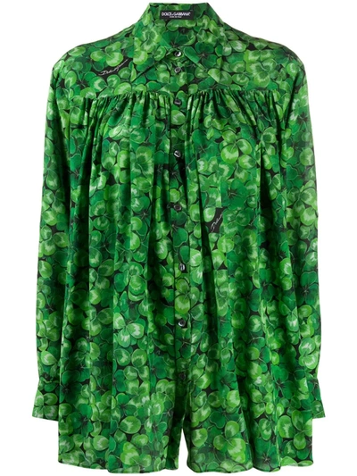 Dolce & Gabbana Four-leaf Clover Print Shirt In Green