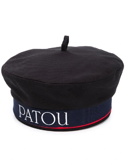 Patou Logo Trim Beret In Black