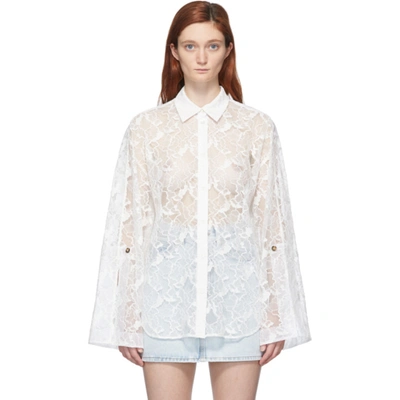 Msgm Oversized Corded Lace Shirt In White