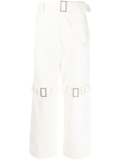 Palm Angels Belted Straight-leg Trousers In White
