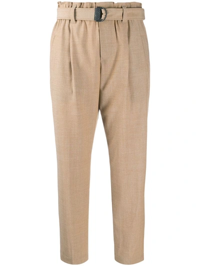 Brunello Cucinelli Cropped Belted Trousers In Neutrals
