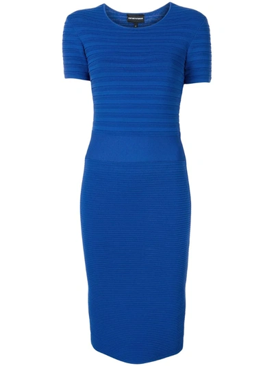 Emporio Armani Ribbed Fitted Dress In Blue
