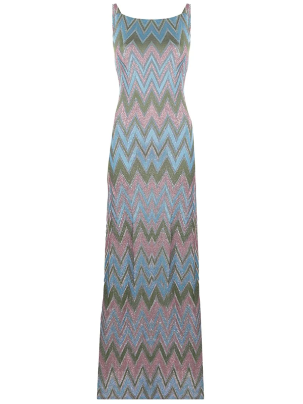 M Missoni Long Dress With Zigzag Lurex Pattern In Red | ModeSens