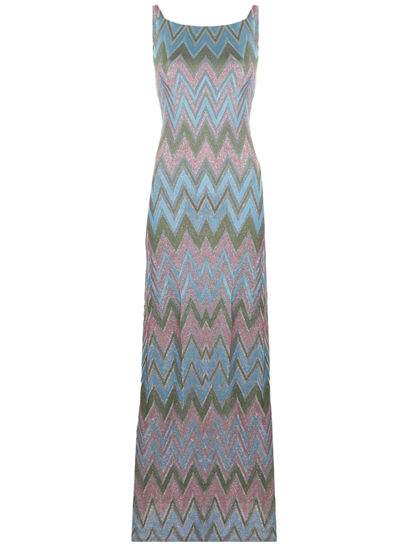 M Missoni Long Dress With Zigzag Lurex Pattern In Red ModeSens