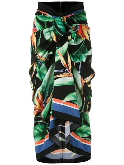 Dolce & Gabbana Leaf-print Draped Skirt In Multicolour