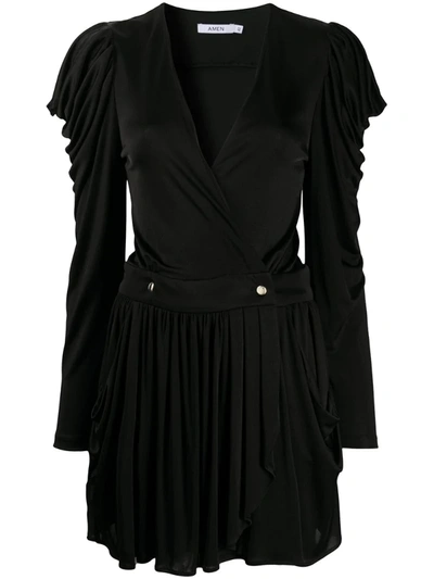 Amen Draped Mini Dress In Black