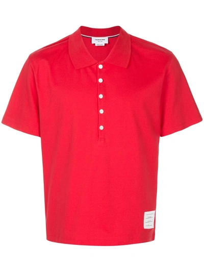 Thom Browne Logo-patch Polo Shirt In Red
