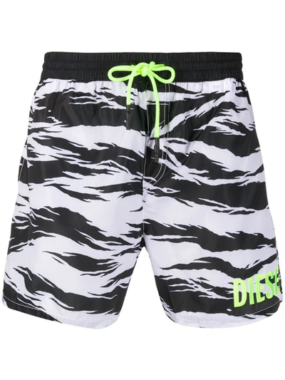 Diesel Abstract Print Swim Shorts In White