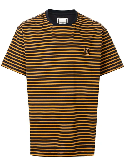 Wooyoungmi Striped-print Branded T-shirt In Blue