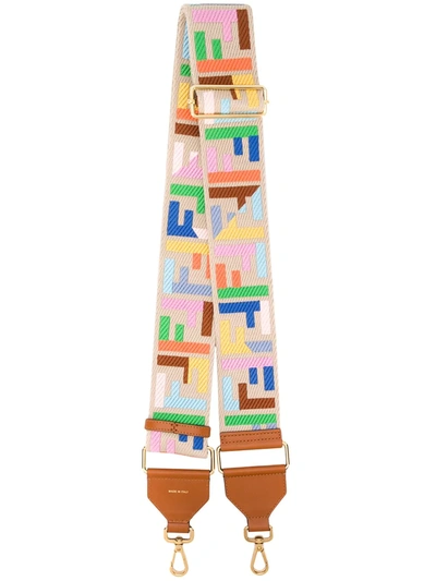 Fendi Embroidered Ff Shoulder Strap In Neutrals