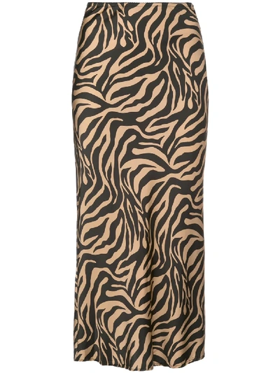 The Andamane Zebra-print Draped Satin Midi Skirt In Brown