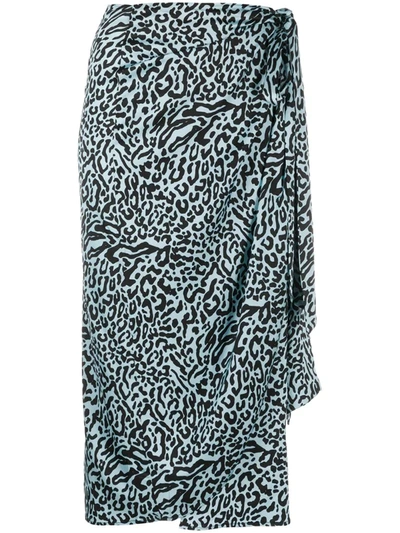 Andamane Leopard-print Draped Satin Midi Skirt In Blue