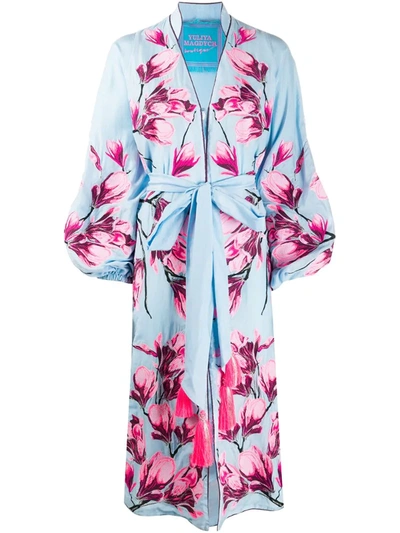 Yuliya Magdych Magnolia Embroidered Dressing Gown-style Dress In Blue