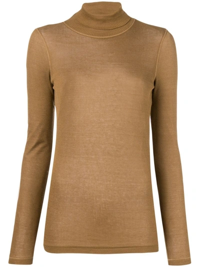Ami Alexandre Mattiussi Long Sleeves Tee With Turtle Neck In Brown
