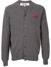 Comme Des Garçons Play Embroidered Logo Cardigan In Grey