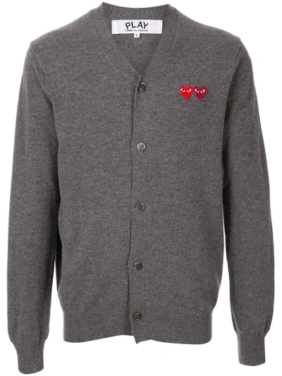 Comme Des Garçons Play Embroidered Logo Cardigan In Grey
