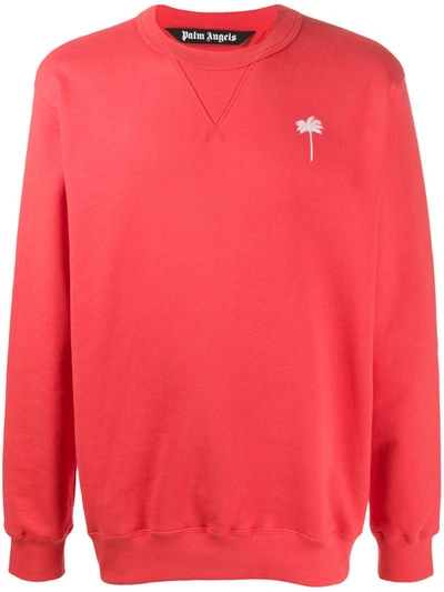 Palm Angels Embroidered Logo Sweatshirt In Red