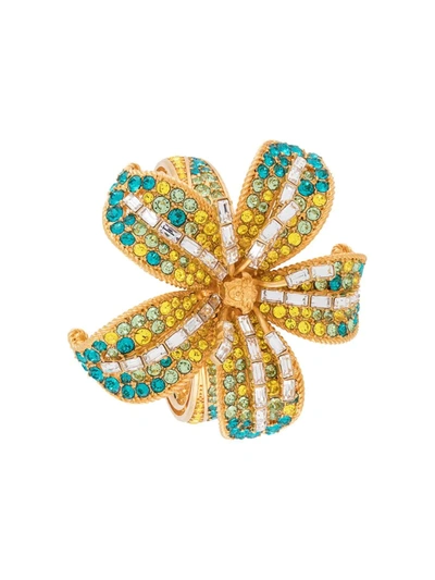 Versace Embellished Flower Bangle In Gold