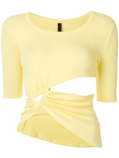 Ben Taverniti Unravel Project Cut-out Ruched T-shirt In Yellow