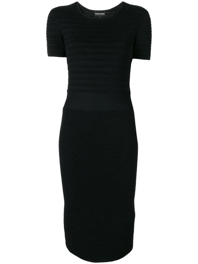 Emporio Armani Ribbed Knit Fitted Dress In Black