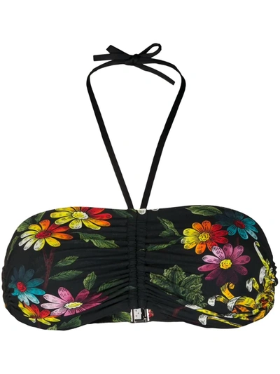 Dsquared2 Floral Print Bikini Top In Black