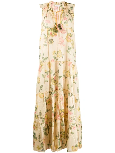 Anjuna Ludovica Tiered Floral-print Cotton-voile Maxi Dress In Neutrals