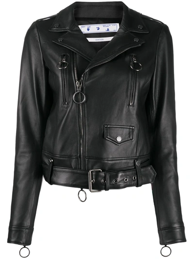 Off-white Leather Jacket In Black Leather