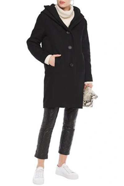 Dkny Brushed Wool-blend Hooded Coat In Black