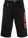 Philipp Plein Studded Logo Distressed Detail Shorts In Black