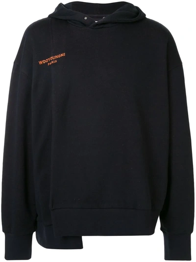 Wooyoungmi Asymmetric Logo Embroidered Hoodie In Blue