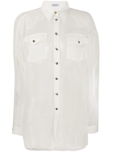 Brunello Cucinelli Sheer Panel Shirt In White