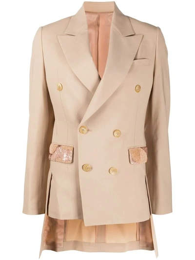 Undercover Double Breasted Embellished Blazer In Neutrals