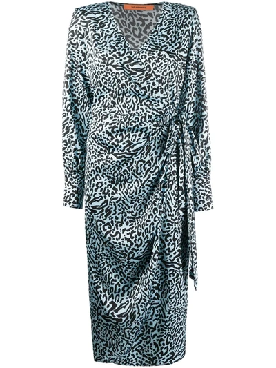 Andamane Leonado Leopard-print Satin Wrap Dress In Blue