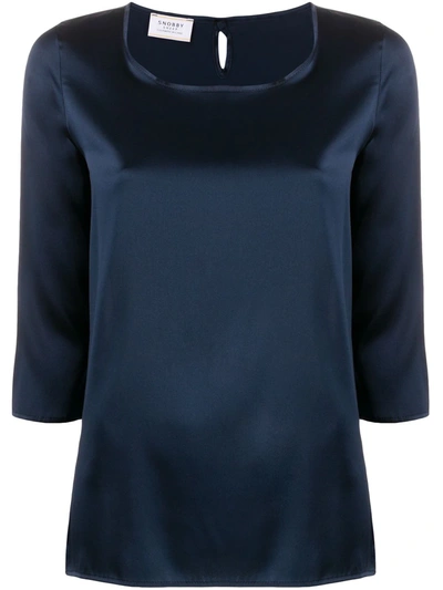 Snobby Sheep 3/4 Sleeves Round-neck Blouse In Blue