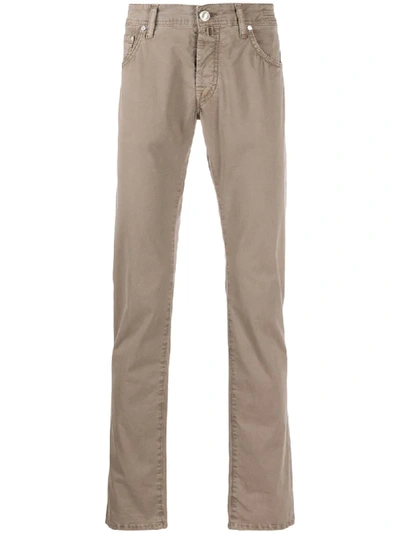 Jacob Cohen Low Rise Slim-fit Trousers In Brown